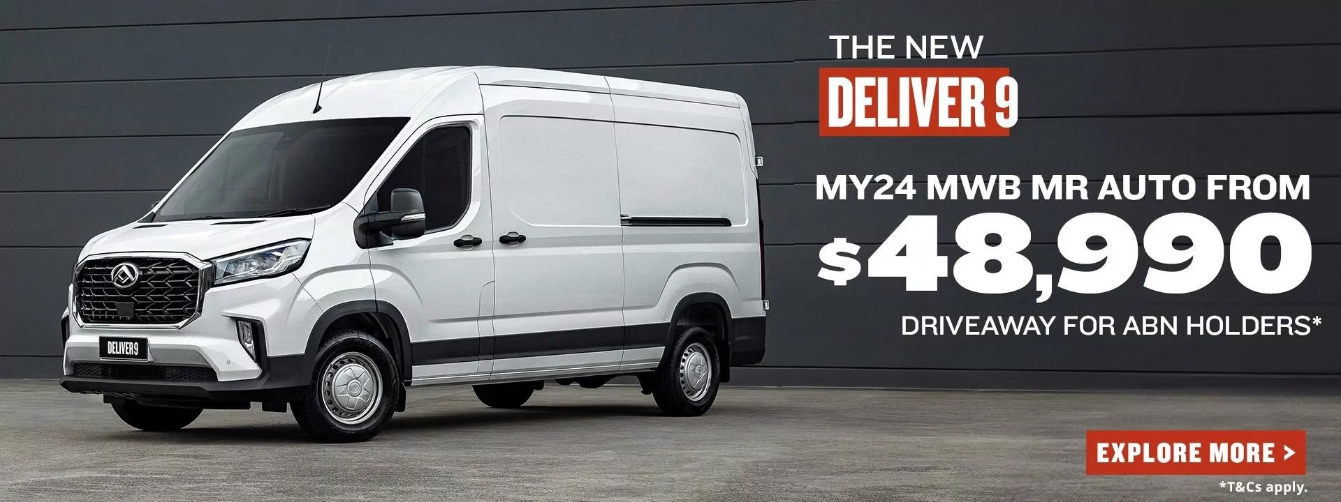 The New Deliver 9 MY24 MWB MR AUTO FROM $48,990 DRIVEAWAY FOR ABN HOLDERS