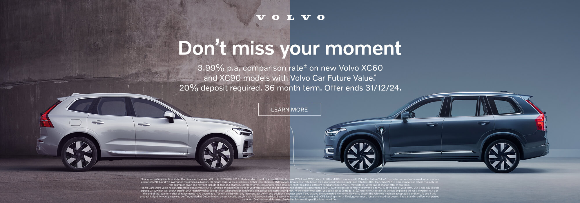 3.99% p.a. comparison rate on new Volvo XC60 and XC90